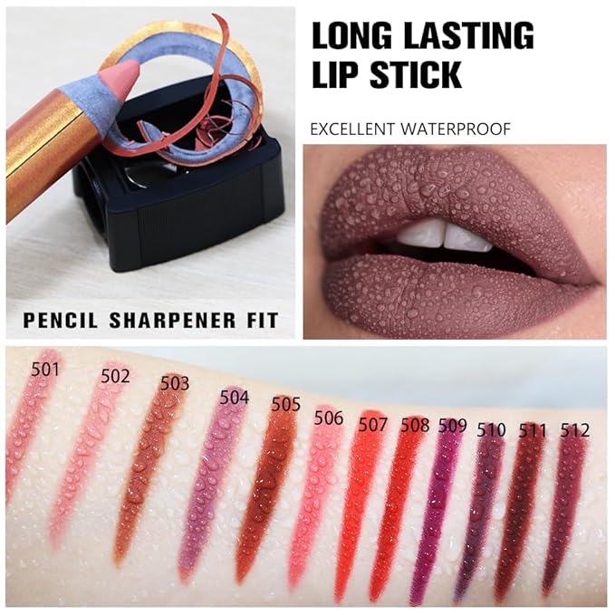 Deep Purple Red Lip Liner Pencil, Smooth Matte Lipstick Crayon with Lip Pencil Sharpener for Women, Velvet Smudge Proof Smudgeproof Waterproof No Transfer Makeup Forever Lipliner 512#