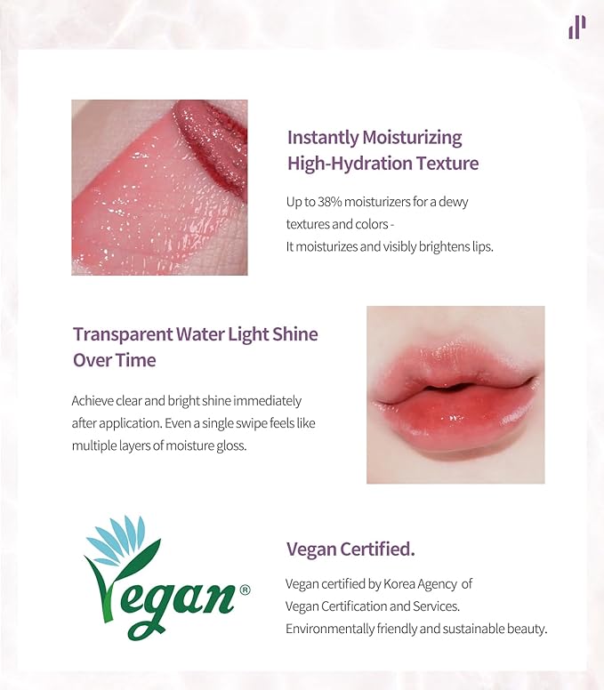 Heart Percent Dote On Mood Pure Glow Tint, Watery & Lightweight Moisturizing Lip Stain Long Lasting Liquid Lipstick 6.8g, #06. Mood Beige