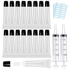 AMORIX 50PCS Lip Gloss Tubes 20ml Black Cap Lip Gloss Containers Empty Lip Balm Tubes Cosmetic Lipgloss Tubes + 2 x 20ml Syringes Tag Labels for DIY Lip Gloss Base Glitter