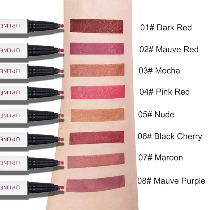 3Pcs Longwear Liquid Lip Liner Stain Marker Pen Set Long Lasting Waterproof, Pink Red Maroon Mauve Purple Matte 24 Hour Lip Liner and Lipstick Combo, Color Stay Lipliner All Day, Lip Stain peel off