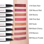 2Pcs Longwear Liquid Lip Liner Stain Marker Pen Set Long Lasting Waterproof, Pink Red Maroon Mauve Purple Matte 24 Hour Lip Liner and Lipstick Combo, Color Stay Lipliner All Day, Lip Stain peel off
