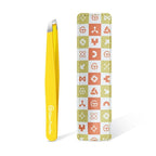 Expert Eyebrow Hair Removal Tweezer with Leather Case, GlamTweeler High Precision Slant Tip Stainless Steel Tweezers for Men and Women (Chartreuse Yellow)