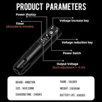 Ambition Soldier Rotary Battery Pen with Extra Battery Tattoo Cartridge Machine 2400mAh Wireless Power Japan Coreless Motor Digital LED Display Tattoo Equipment Supply for Professional Tattoo Artists