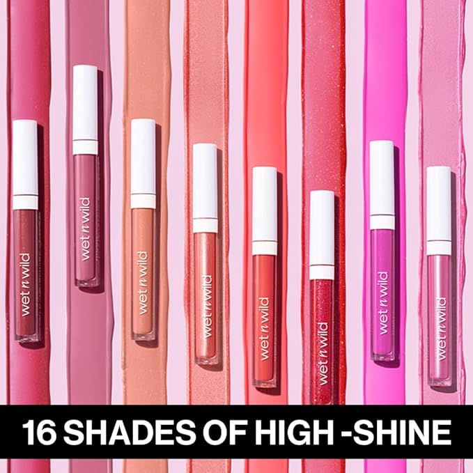 wet n wild MegaSlicks Lip Gloss, Ultra-Glossy, Vitamin-E Enriched, Ultra-Gloss High Shine Moisturizing, Cruelty-Free & Vegan - Strawberry Ice