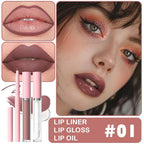 3-in-1Nude Pink Matte Lip Stain Kit | Waterproof Lip Liner + Hydrating Matte Lip Gloss + Nourishing Lip Oil | Long Lasting Plumping to Create Perfect Lip Makeup.01#