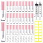 AMORIX 50PCS Mini Lip Gloss Tubes with Wand 1.2ml Empty Lip Gloss Containers Refillable Travel Lip Balm Tubes for Samples with 5ml Syringes DIY Lip Gloss Base + Labels (Pink)