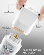 AREYZIN Bikini Trimmer for Women Painless Electric Razor for Women,3 in 1 Pubic Hair Trimmer,USB Recharge Dock,Replaceable Ceramic Blade Heads,IPX7,White