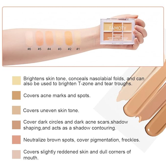 6 Color Correcting Concealer Palette With Concealer Brush, Correcting