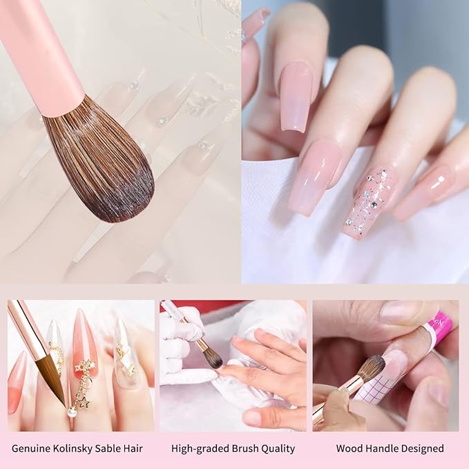 Acrylic Nail Brush Size 4,KEMEISI 100% Pure Kolinsky Nail Art Brushes Sturdy Handle Oval Shaped Acrylic Powder Nail Design Tools for Professional Manicure DIY Home Salon (White)