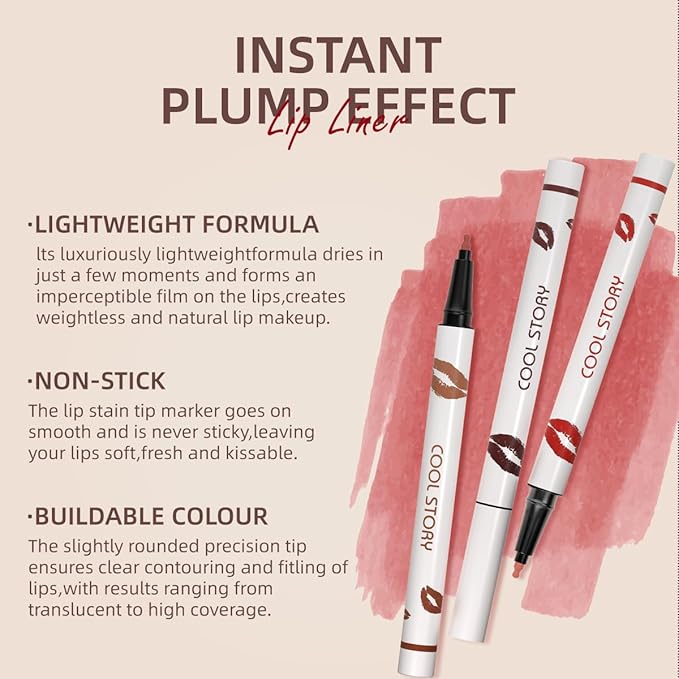 COOL STORY Matte Lip Liner Pencil - Waterproof, Non-Fading, Long-Lasting Plump Effect for Fuller Lips Makeup, Soft & Smooth Texture Easy Glide Lipstick (10#, Pack of 1)