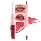 evpct Dark Red Metallic Glitter Lip Liner and Lipstick Combo Lip Gloss Stain Set Makeup for Women Long Lasting Waterproof 24, Wine Red Frosted Metallic Shimmer Glossy Chrome iridescent Liquid Lipstick