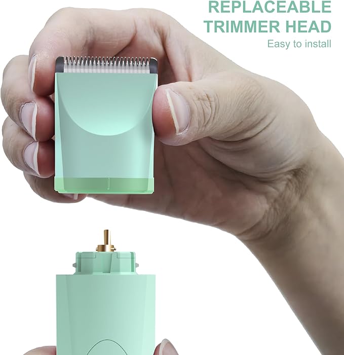 OLOV Electric Body Hair Trimmer - Groin Trimmer for Men - Bikini Trimmer Women - Wet/Dry Shaver Groomer, Replaceable Ceramic Blade Heads, USB Recharge Dock, Waterproof Hygiene Razor, Green