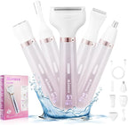 Electric Razors Shavers for Women, Bikini Trimmer 5 in 1 Lady Electric Shaver Razor Wet/Dry Face Razors for Face Nose Eyebrow Arms Armpit Legs Pubic Hair Area Painless Facial Hair Removal for Women