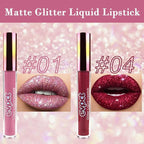 evpct 2Pcs Mauve & Dark Red Matte to Glitter Liquid Lipstick Set Kit for Women Long Lasting Glossy Metallic Shimmer Sparkle Lipstick Lip Gloss 01+04
