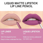 evpct 2Pcs Voilet Matte Lip Liner and Lipstick Pencils Lip Gloss Stains Makeup Set Kit for Women Long Lasting Waterproof 24