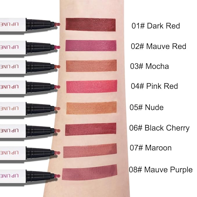 2Pcs Longwear Liquid Lip Liner Stain Marker Pen Set Long Lasting Waterproof, Maroon Dark Red Brown Dusty Mauve Matte 24 Hour Lip Liner and Lipstick Combo, Color Stay Lipliner, Lips Stain peel off