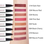 2Pcs Longwear Liquid Lip Liner Stain Marker Pen Set Long Lasting Waterproof, Pink Red Maroon Dusty Mauve Matte 24 Hour Lip Liner and Lipstick Combo, Color Stay Lipliner All Day, Lips Stain peel off