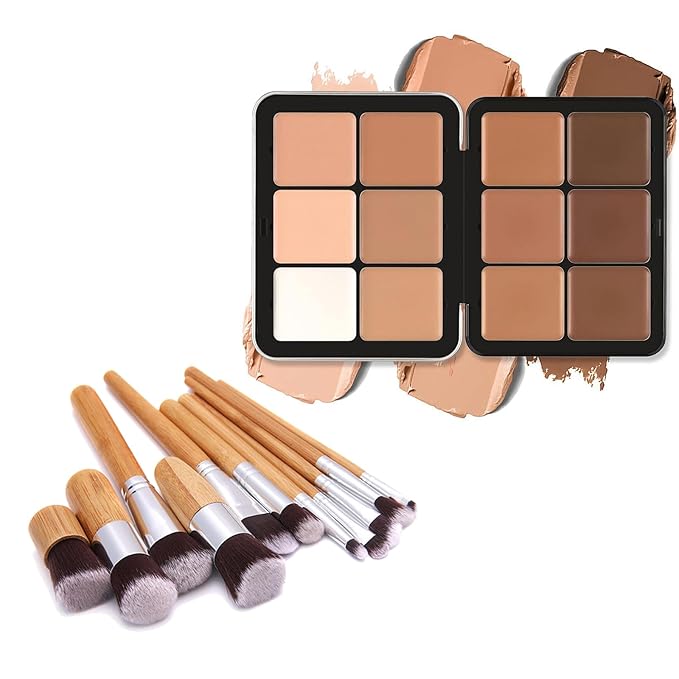 Professional Makeup Cream Contour Palette, Joyeee 12 Colours Concearler Full Coverage & Makeup Brush Set Contour Concearler Palette Contouring Face Make Up Gift for Women Girls