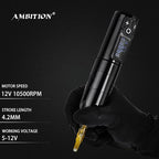 Ambition Soldier Rotary Battery Pen with Extra Battery Tattoo Cartridge Machine 2400mAh Wireless Power Coreless Motor Digital LED Display Tattoo Equipment Supply (Polish Red)