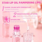 Magic Color Changing Lip Oil Ph, Glitter Lip Gloss, Upgraded Big Brush Head Moisturizing Lip Oil Long Lasting Nourishing Lip Glow Oil Non-Sticky Primer Lip Tint (Pink)