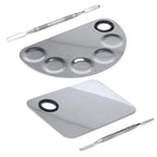 Stainless Steel Professional Beauty Palette,Large Square and Half Moon Color Palette，Silver，with Color Stick,1 SET