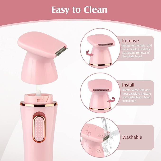 Trimmer Women, 4 in 1 Electric Razor for Women, Facial Shavers for Women, Portable Travel Womens Electric Razor for Face Beard Eyebrow Leg Arm Bikini Armpit Pubic Hair, Pink