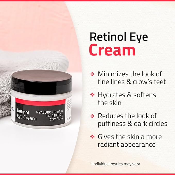 YEOUTH Retinol Eye Cream with Hyaluronic Acid, Hydrating Under Eye Cream for a Refreshed Appearance, Retinol Cream for Face, Eye Care 1oz