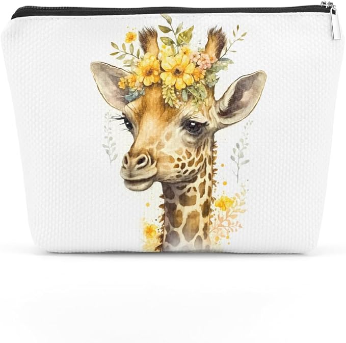 Floral giraffe elephant cosmetic bag