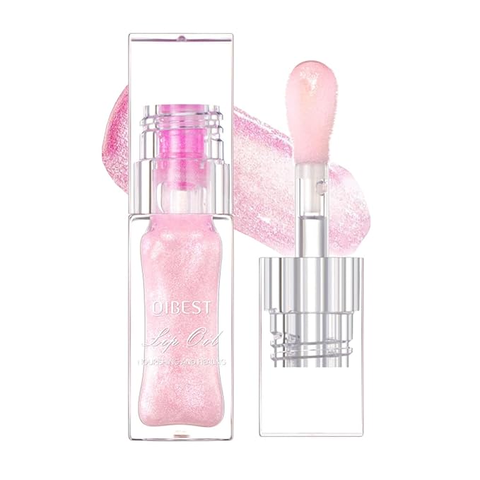 Magic Color Changing Lip Glow, Nourishing Lip Glow Oil Non-Sticky Primer With Large Applicator Brush (Pink)