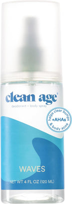 Aluminum Free Deodorant & Body Spray for Whole Body - Waves 4oz - Clean Deodorant and Body Spray for Teen Boys and Girls - With AHA For Body Acne - Body Spray for Teens Formula