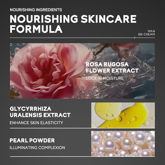 AKARY Hydrating Men BB Cream SPF 15 PA++, Full-Coverage Foundation&Concealer, Mens Face Moisturizer Cream Evens Skin Tone, Oil Control and Cover Flaws, Natural Finish for All Skin Types, Light 160