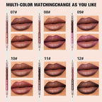 6Pcs Dual-Ended Dual-Colored Lip Liner Pencil Set - 12 Colors Matte Lipstick Pencil, No Transfer Smudgeproof & Waterproof, Sharpenable Lip Crayon for Women,Velvet Long-Lasting Lip Color Set B