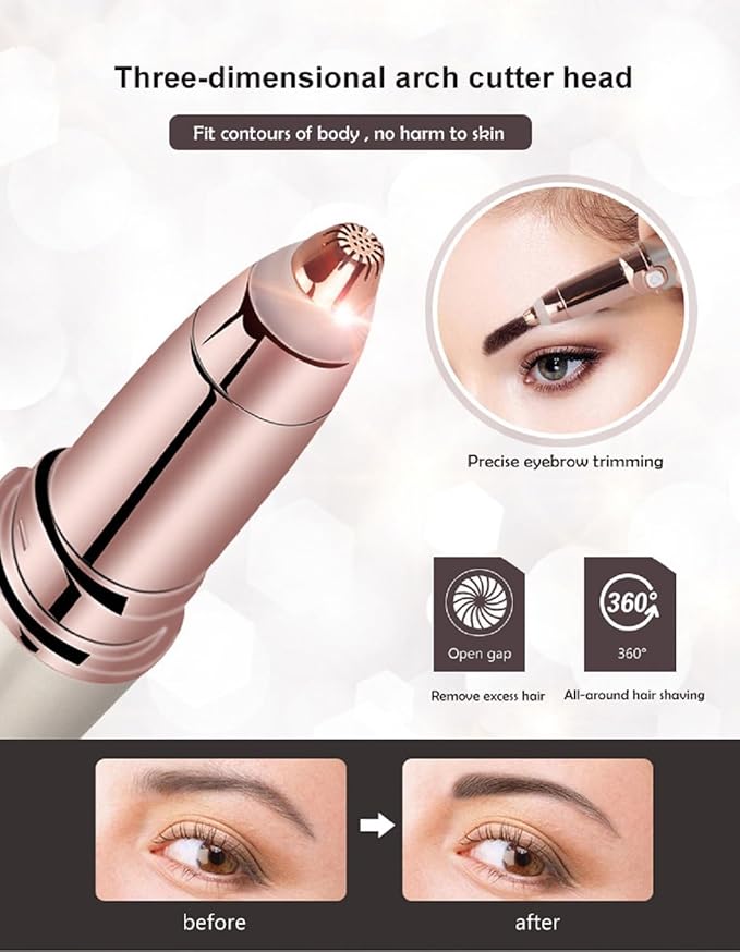 Abhiya's Facial Hair Remover & Eyebrow Trimmer - 2 in 1 Electric Women's Face, Nose & Body Shaver - Painless Epilator - USB Rechargeable with LED Light
