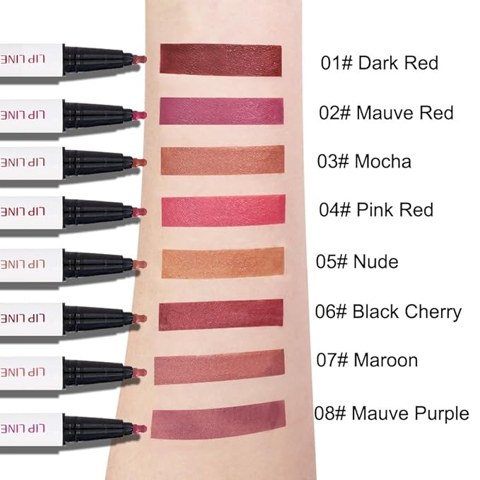 2Pcs Longwear Liquid Lip Liner Stain Marker Pen Set Long Lasting Waterproof, Dark Ruby Red Matte Semi Permanent 24 Hour Lip Liner and Lipstick Combo, Color Stay Lipliner All Day, Lips Stain peel off