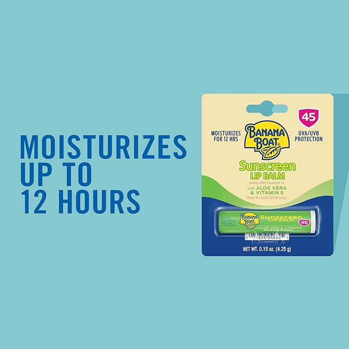 Banana Boat Sunscreen Lip Balm SPF 45 with Aloe Vera & Vitamin E, 0.15oz | Lip SPF, Aloe Vera Lip Balm with SPF, Vitamin E Lip Balm, Moisturizing Lip Balm, Lip Sunblock, Travel Sunscreen, 0.15oz