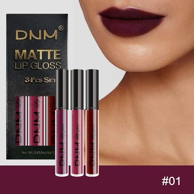 evpct 3Pcs Dark Purple Red Rose pink Matte Liquid Lipstick Sets for Black Women Matte Lipstick Lip Stain Long Lasting Waterproof 24, labial mate larga duracion 24 labiales mate 24 horas originales