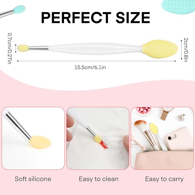 Unaone Lip Scrub Brush - 3 PCS Dual-ended Lip Scrubber Exfoliator and Silicone Lip Brush, 3-in-1 Silicone Lip Scrub Tool Lip Mask Applicator, Gentle Exfoliator & Applicator for Soft
