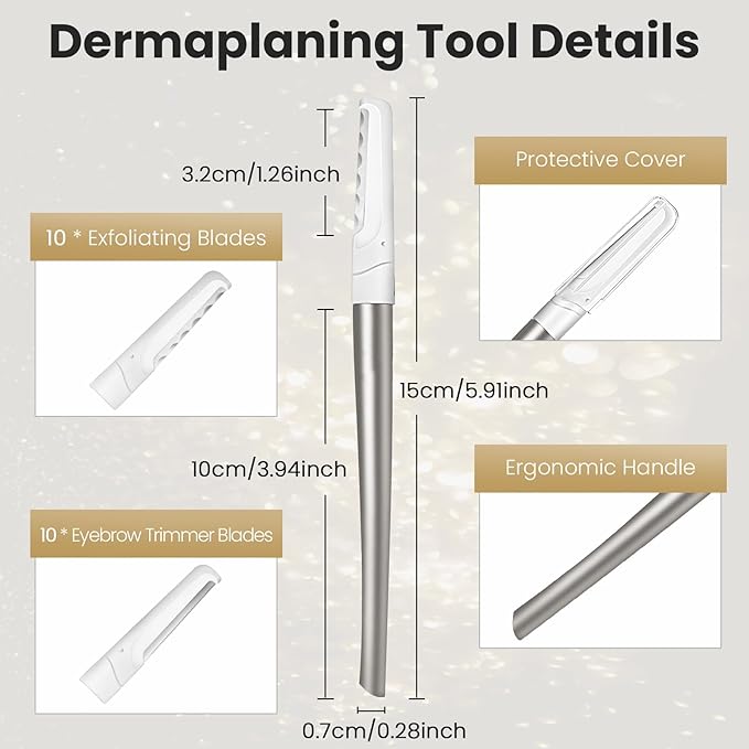 Dermaplaning Tool for Face Exfoliation, with 20 Replaceable Blades, Facial Shaver/Eyebrow Razor, Peach Fuzz Removal Eyebrow Shaper for Women, Easy to Use Dermaplaner Help Exfoliate and Smooth Skin