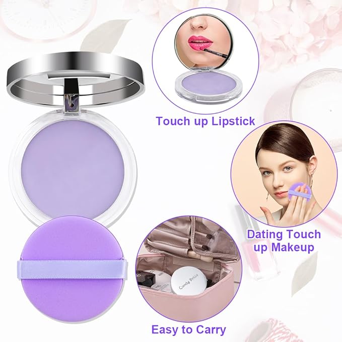 2PCS Oil Control Face Pressed Powder，zxbaers Chillab Lavender Matte Powder，Matte Smooth Setting Powder Makeup, Waterproof Long Lasting Finishing Powder, Flawless Lightweight Face Cosmetics