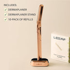 The Leaf Dermaplaner Kit, Fig - Plastic-Free Facial Razor and Exfoliating Tool Set; Includes 1x Dermaplaner, 1x Stand, 10x Refills