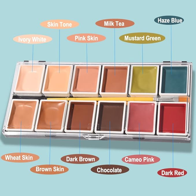 Alcohol Activated Makeup Palette for FX Makeup with Makeup Egg Mimic Wound Sponge Cleaning accessories 12 Colors