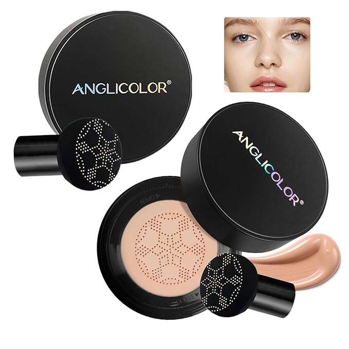 Mushroom Head Air Cushion CC Cream Strong Concealer 2PC,Face Makeup Cushion Foundation Long Lasting,Moisturizing BB Cream Makeup Base Primer Even Skin Tone for All Skin Types (2PC 01, 200g)