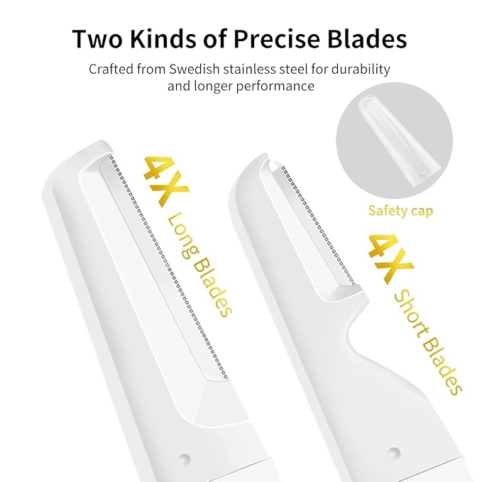 Dermaplane Razor Blades, Dermablade, Safe and Effective Removal Women Facial Peach Fuzz, Gentle Skin Exfoliation Blades, 4 Long and 4 Short Dermaplaning Blades