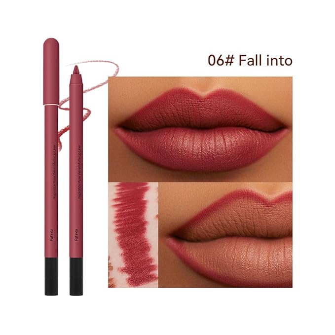 KISSIO Lip Liner,Creamy Lip Pencil,Long Lasting Lip Liner with Sharpener,Matte Finish,Smooth and Soft,Non Dry,Easy to Use,Cruelty free,0.02 oz,06 Fall into