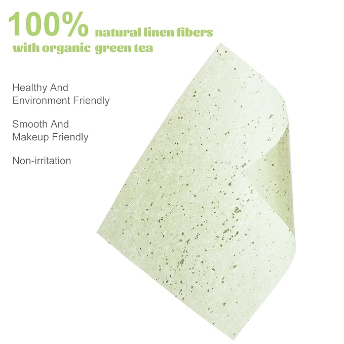 Oil Blotting Sheets for Face, Blotting Paper For Oily Skin Green Tea 100 sheets with Portable Mirror Case & Makeup Puff, Oil Absorbing Sheets For Face