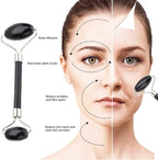 Eye Mask Set (2packs) - Hot and Code Eye Mask and Facial Roller Tools Set 100% Natural Jade Stone Beauty Massage Body Eyes Neck for Dark Circles and Puffiness-Color Black