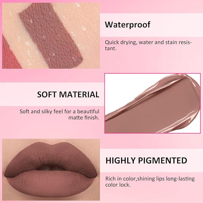 Matte Liquid Lipstick,Light Brown Liquid Lip Stains, Long Lasting Waterproof Lip Gloss Makeup, Velvet Non-Stick Cup Lips Stain X-02#