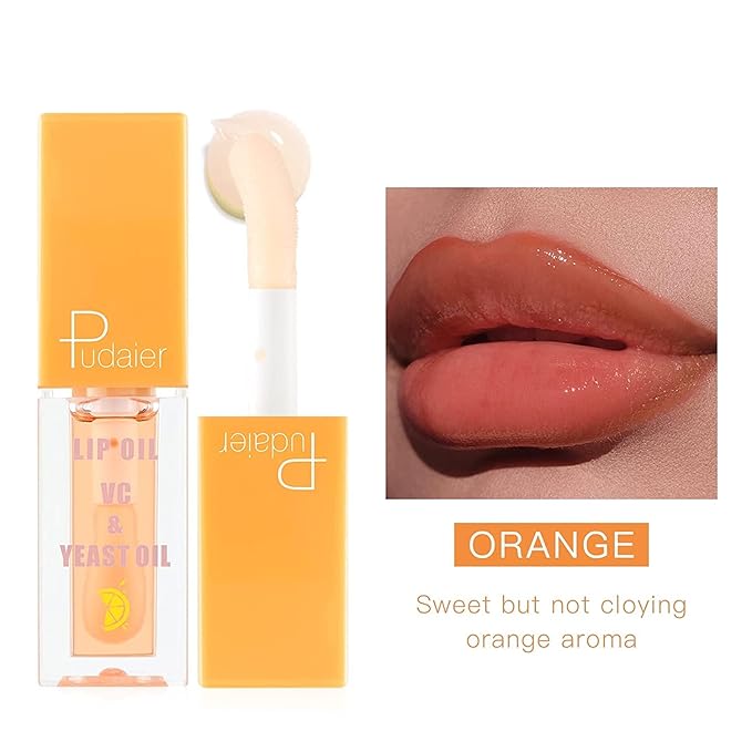 Plumping Lip Oil Set, Hydrating Lip Gloss Tinted Lip Balm Lip Care, Fruit Extract Lip Gloss Tinted for Dry Lip Moisturizing and Hydrating, Long Lasting Nourishing Non-sticky Cup (orange)
