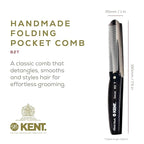 Kent 82T Handmade Folding Pocket Comb for Men, Fine Tooth Hair Comb Straightener for Everyday Grooming Styling Hair, Beard or Mustache, Use Dry or with Balms, Saw Cut Hand Polished, Made in England