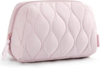 BAGSMART Makeup Bag, Travel Cosmetic Bag, Puffy Padded Make Up Bag for Women, Makeup Organizer Case, Wide-open Pouch Purse, Travel Essentials, Toiletries Accessories Brushes, Pink